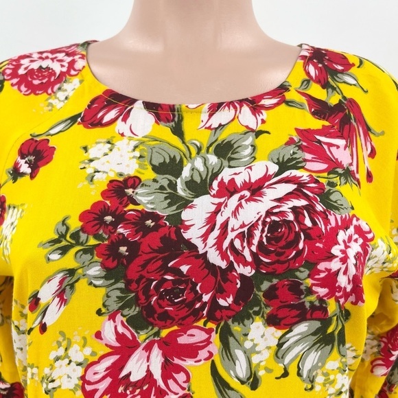 Ruby Rocks Yellow Floral Print 3/4 Sleeve Lightweight Dress - Picture 4 of 7